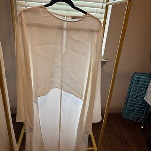 Zara Cream Sheer High-Low Tunic Top
